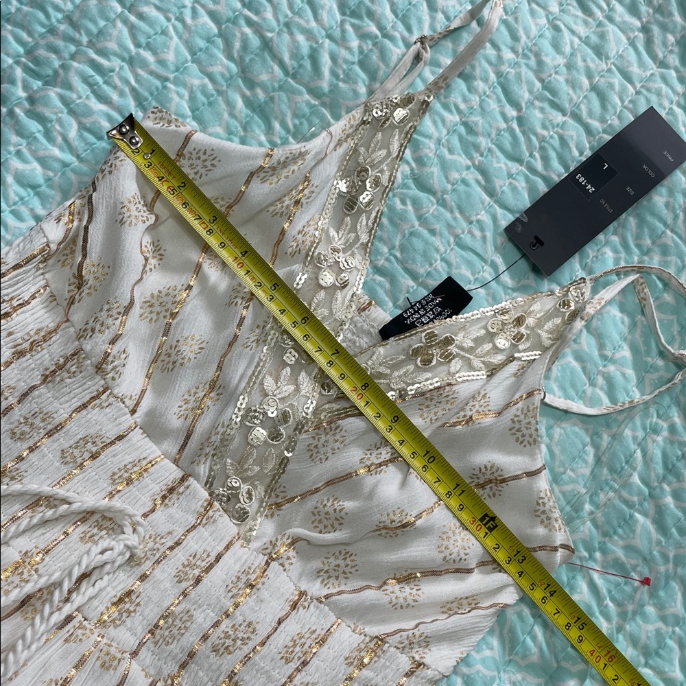Gold, striped sequin lace ruffled, maxi sundress - Picture 8 of 9